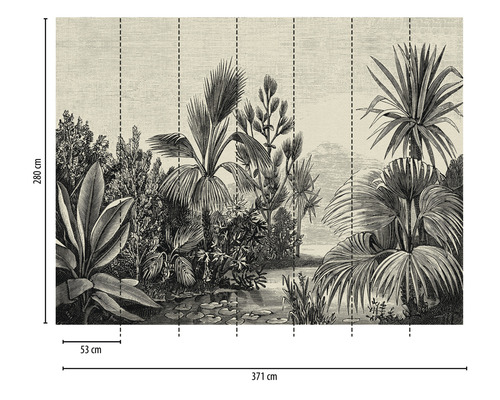 Vliestapete mit tropischem Pflanzenmotiv