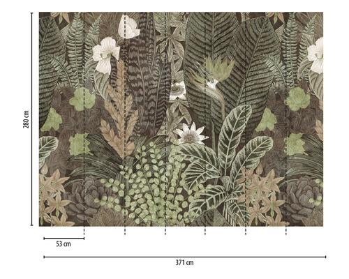 Fototapete mit Dschungelmotiv, bestehend aus Pflanzen und Blättern