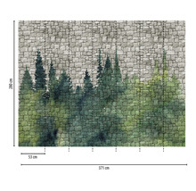 Papier peint photo avec mur de pierre et motif de forêt, dimensions 371 x 280 cm