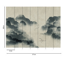 Papier peint photo avec paysage de montagne et motif d''oiseaux mesurant 280 x 371 cm