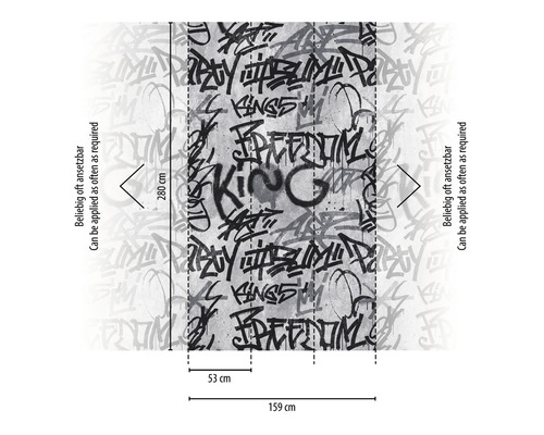Papier peint photo avec motif graffiti et indications de dimensions