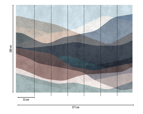 Fototapete mit abstraktem Wellendesign und Maßangaben