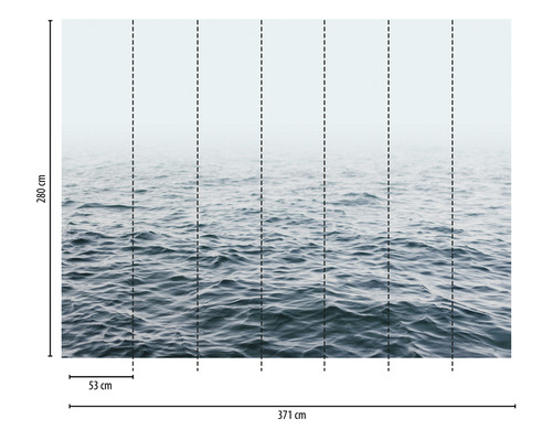 Fototapete mit Meeresmotiv und Größenangaben