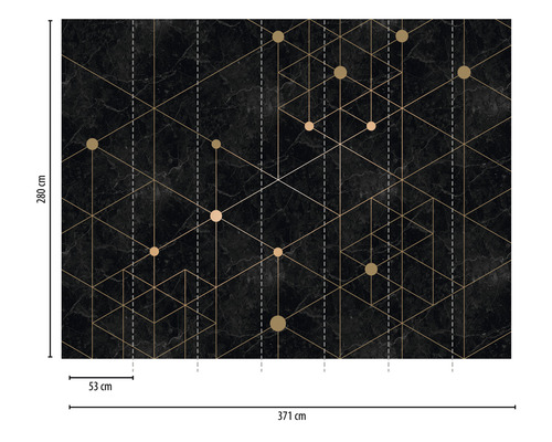 Tapete mit geometrischem Muster und Marmorstruktur, Maße 371 mal 280 Zentimeter