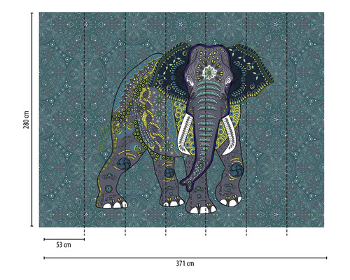 Papier peint avec motif d''éléphant, dimensions 371 cm x 280 cm