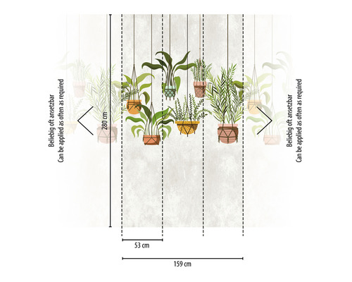 Tapete mit Hängepflanzen und Maßangaben