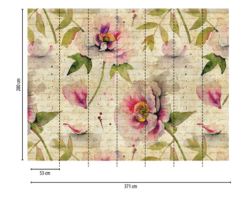 Papier peint photo motif floral et lettrage, 371 x 280 cm