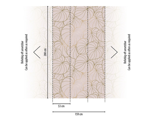 Papier peint avec motif de feuilles et dimensions 280 x 159 centimètres