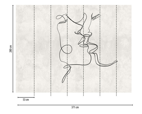 Papier peint photo représentant un couple qui s''embrasse, dimensions 371 x 280 centimètres