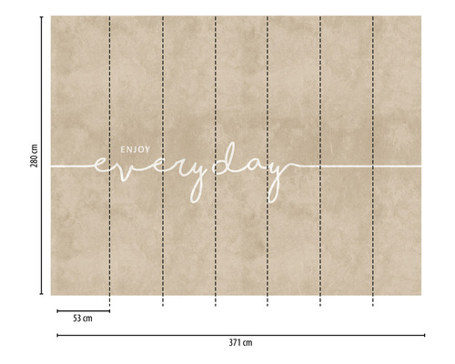 Papier peint photo avec l''inscription Enjoy Everyday et indications de dimensions