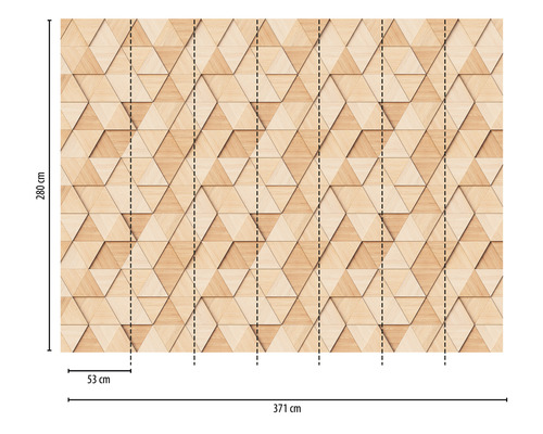 Papier peint photo avec motif triangulaire tridimensionnel et dimensions 371 sur 280 centimètres