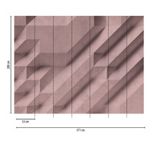 Grafische Fototapete mit geometrischem 3D-Design und Maßangaben.