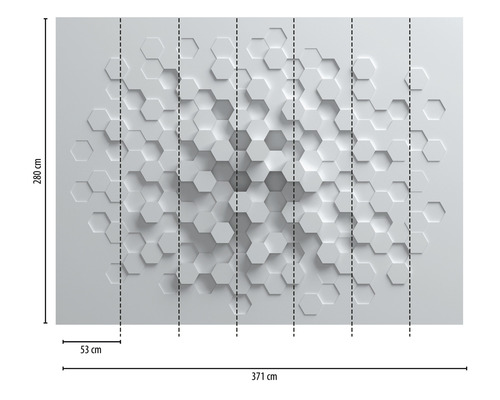 Papier peint avec motif graphique et dimensions 371 cm x 280 cm