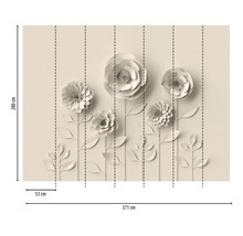 Fototapete mit Blumenmotiv und Maßangaben