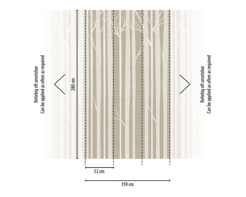 Dimensions du papier peint forêt arbres 159 cm de large et 280 cm de haut