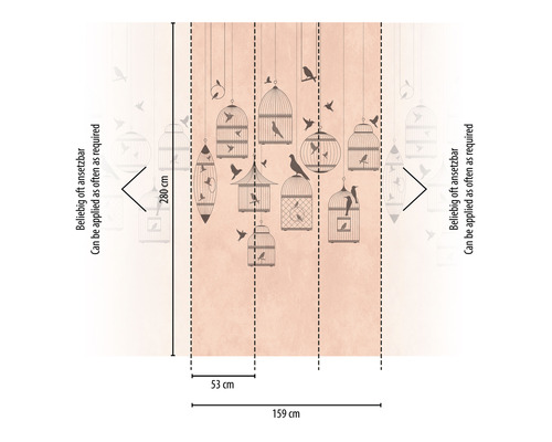 Dimensions d''une bordure à motifs d''oiseaux : 280 cm de haut, 159 cm de large