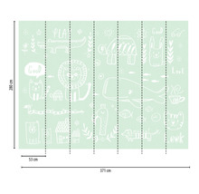 Papier peint photo avec des dessins enfantins d''animaux et des inscriptions