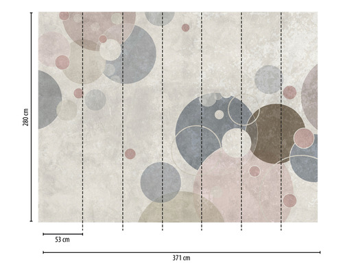 Papier peint photo avec motif de cercles, dimensions 371 sur 280 centimètres