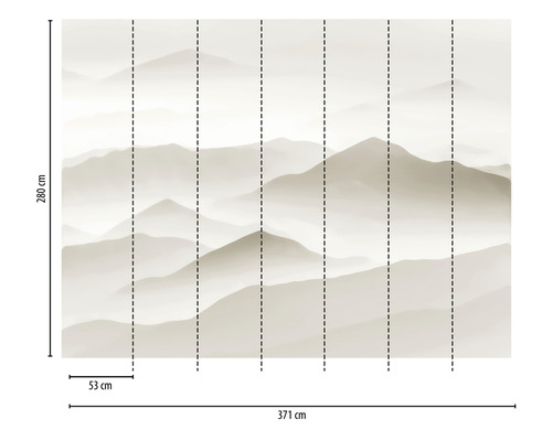 Papier peint photo avec motif de montagne et indications de taille
