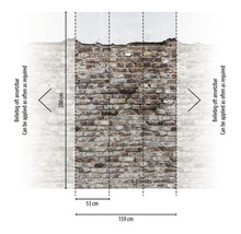 Fototapete mit Ziegelsteinmauer-Motiv und Größenangaben
