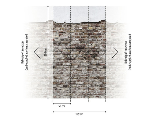 Papier peint photo avec motif de mur de briques et indications de taille
