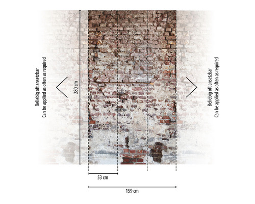 Fototapete mit Backsteinmauer-Motiv und Maßangaben