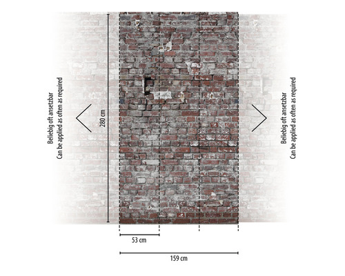 Papier peint photo mur de briques avec dimensions 280 sur 159 centimètres