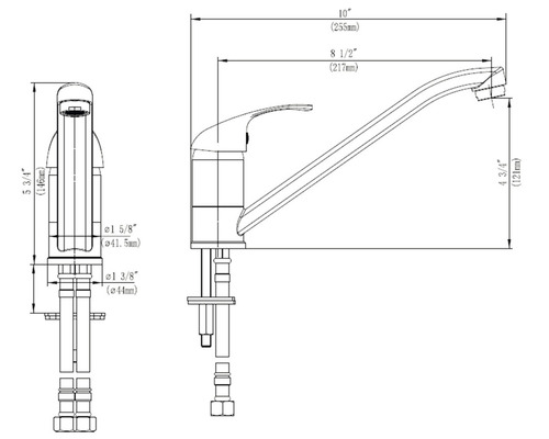 Schéma technique d''un robinet avec dimensions.