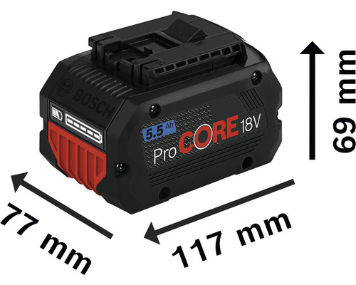Batterie Bosch ProCore 18V 5.5 Ah avec dimensions