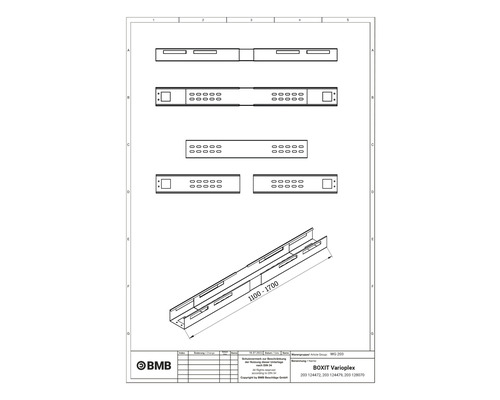 Dessin technique du système BOXiT Varioplex avec indications de dimensions