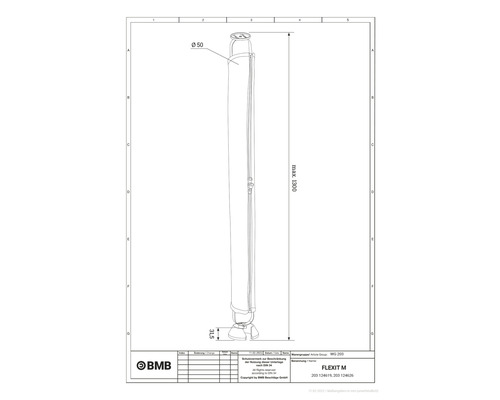 Dessin technique d''une descente pluviale flexible avec dimensions