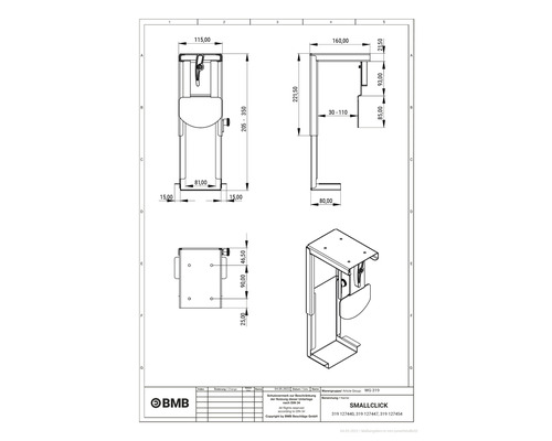 Technische Zeichnung Smallclick mit Maßangaben