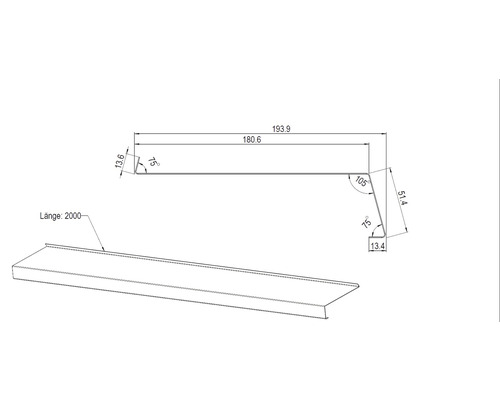 Technische Zeichnung eines Kantenschutzprofils mit Maßangaben