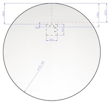 Schéma technique d''un cercle avec une découpe carrée et des dimensions