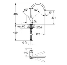 Dessin technique d''un robinet avec dimensions.