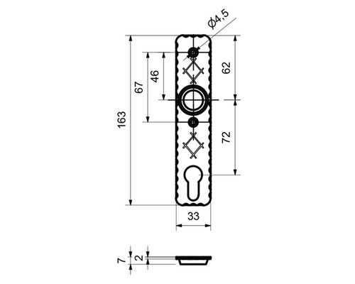 Dessin technique d''une garniture de porte avec dimensions