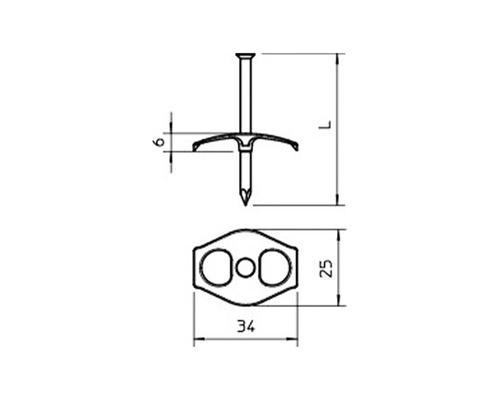 Dessin technique d''une cheville à clou avec indications de dimensions