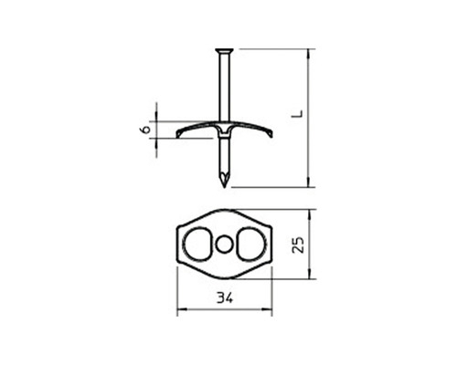 Dessin technique d''un collier de serrage pour clou avec les dimensions 6, 25 et 34.