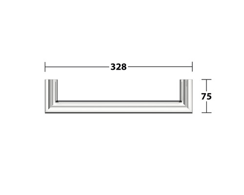 Abmessungen eines Handtuchhalters: Länge 328 Millimeter, Höhe 75 Millimeter