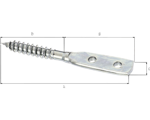 Abgebildet ist eine Holzbauschraube mit Lasche und Maßangaben.