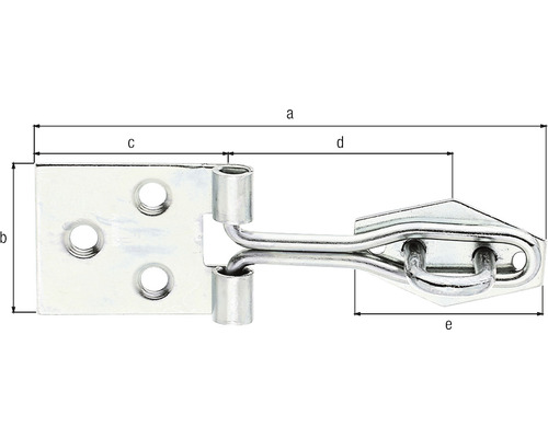 Türhaken mit Abmessungen a, b, c, d und e