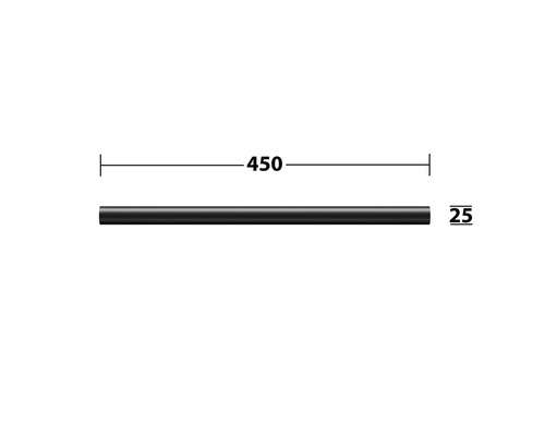 Schwarze Metallstange mit den Maßen 450 x 25 Millimeter