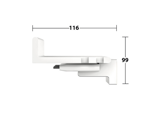 Technische Zeichnung eines Möbelteils mit den Maßen 116 und 99.