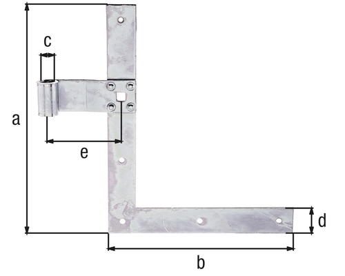 Eckwinkel mit Maßen a, b, c, d und e