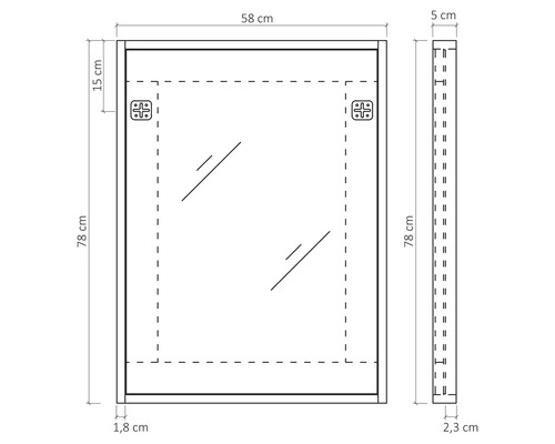 Schéma technique d''un miroir avec dimensions