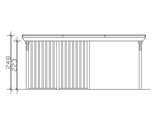 Dessin technique d''un abri de jardin avec les dimensions 248 et 223 centimètres.