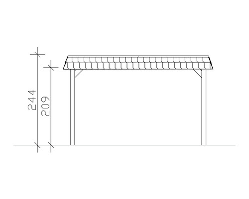 Dessin d''un carport avec indications de hauteur 244 et 209