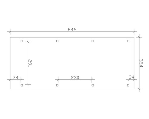 Technische Zeichnung mit Maßangaben von 846 x 354 mm