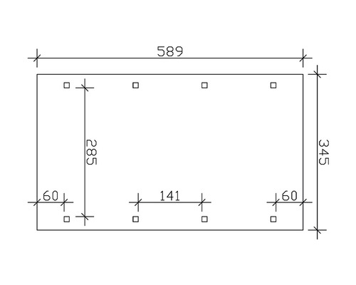 Schéma technique d''une plaque mesurant 589 x 345 mm avec plusieurs trous de perçage