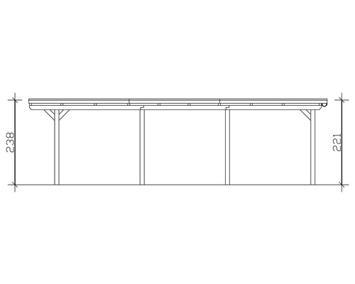 Technische Zeichnung eines Holzcarports mit Maßangaben